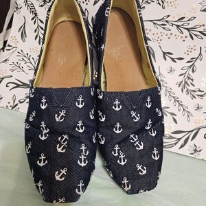 Navy Blue Anchor Print Women's Shoes